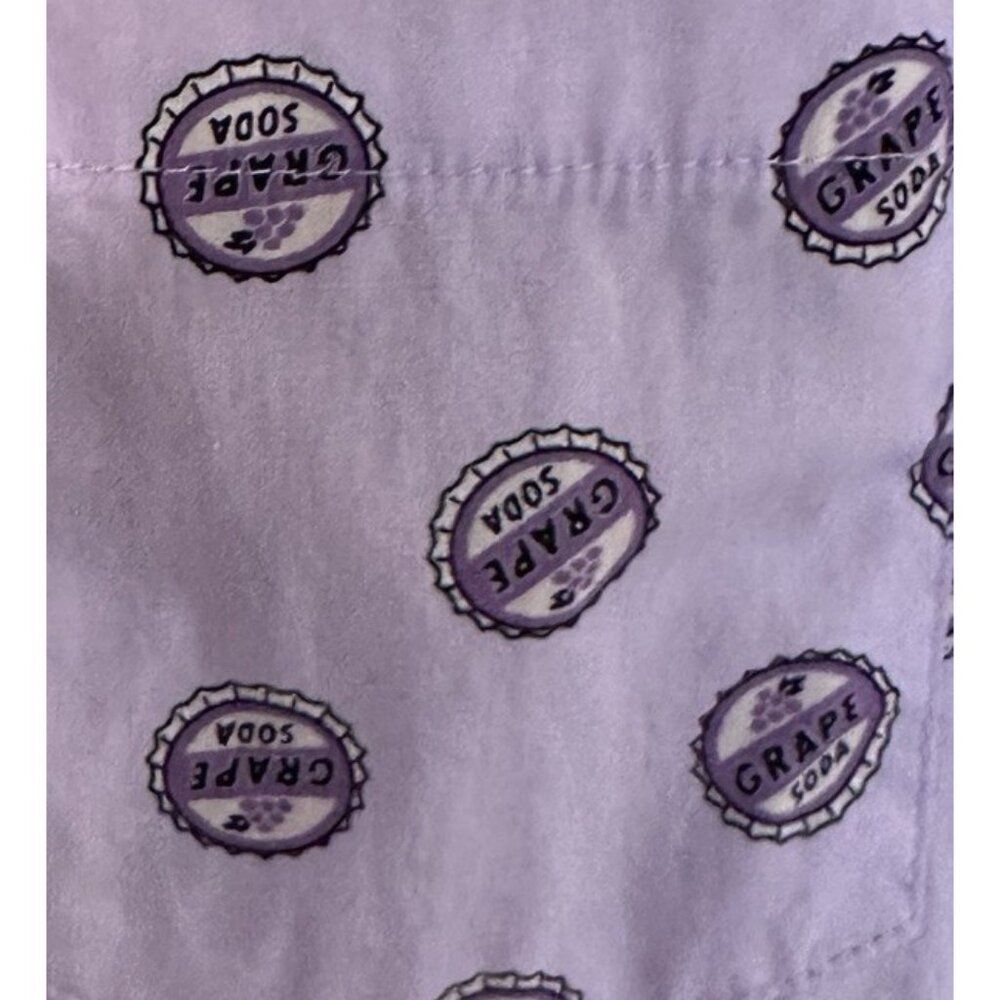 Disney Parks Mens Small Button Shirt Pixar Up Purple Grape Soda Pop Cap Lid